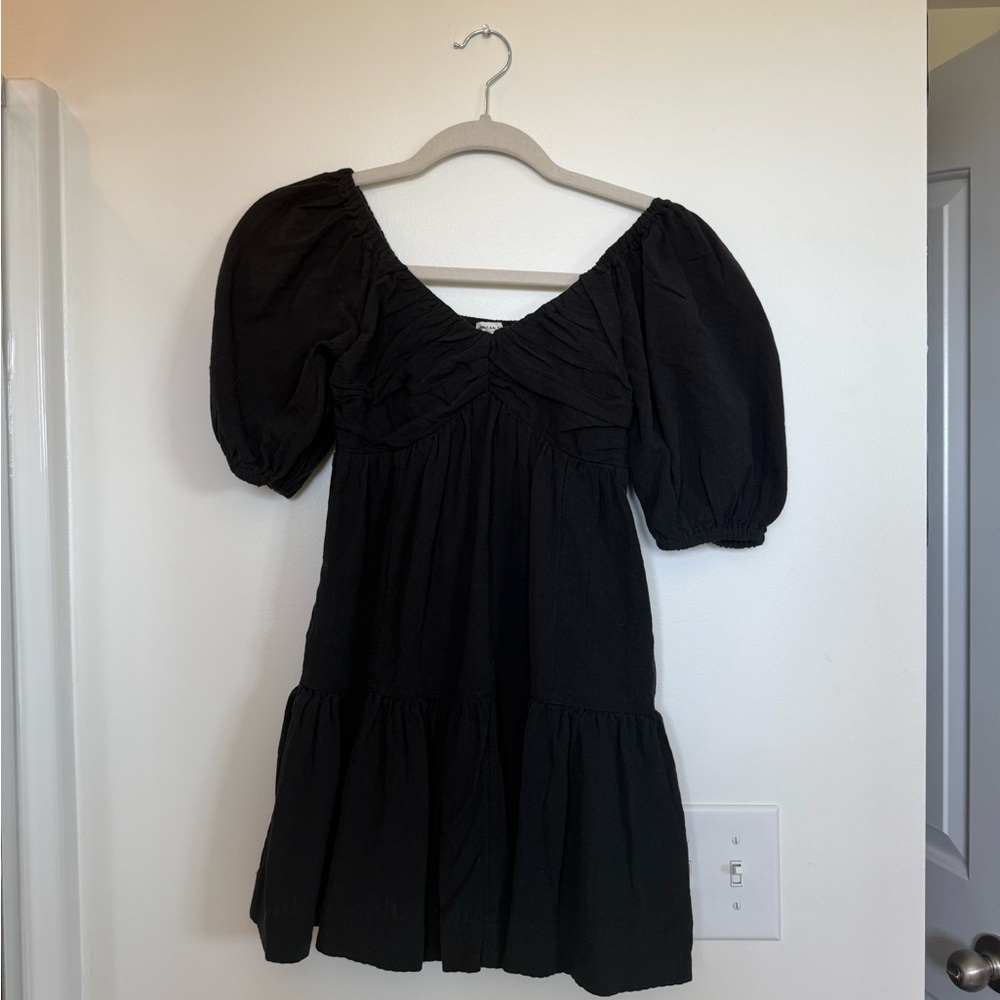 Black Puff Sleeve Mini Dress